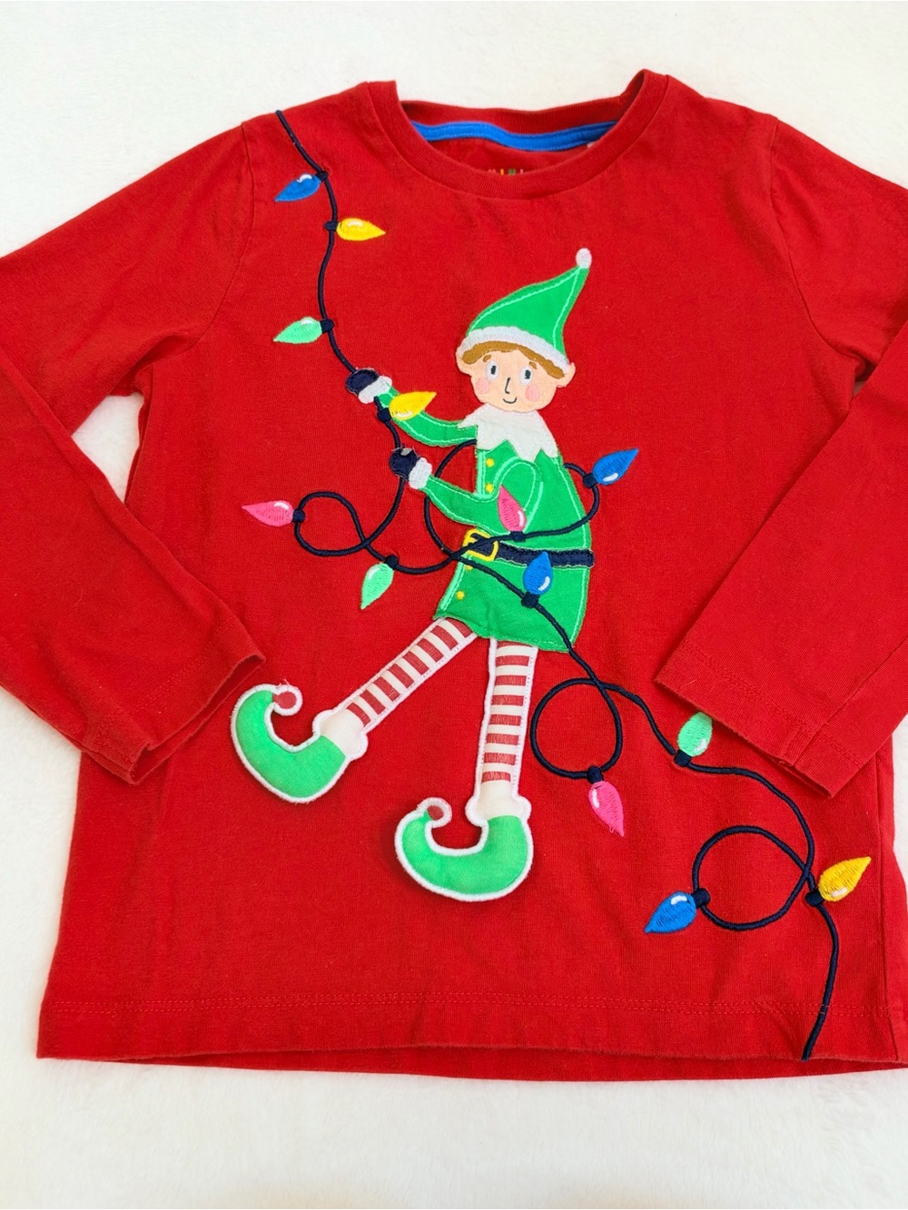 Mini Boden Elf Appliqué Christmas Long Sleeve Tee